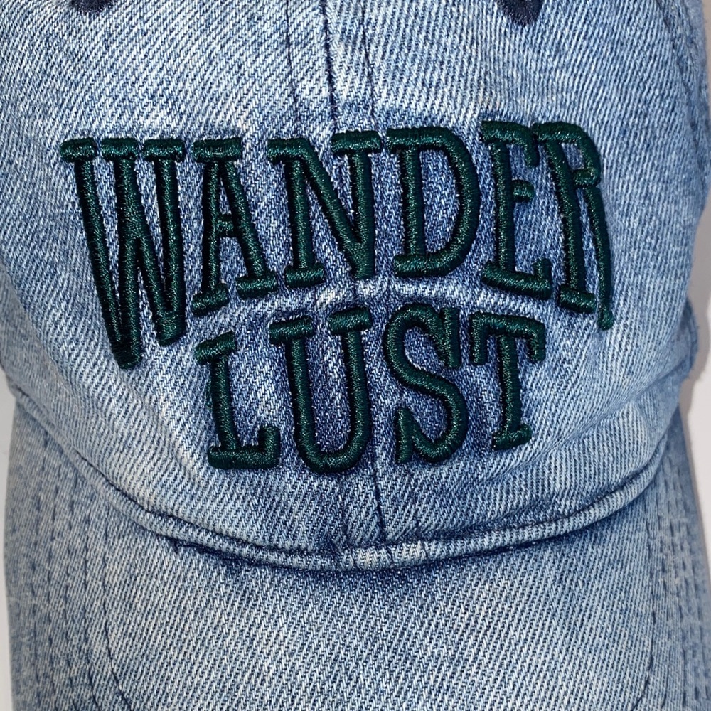 Wanderlust Blue Denim Cap with Green Embroidery